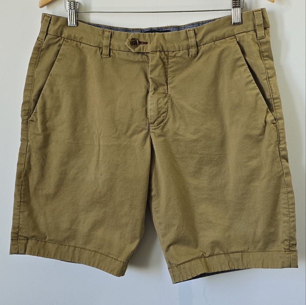 Ted Baker Men's Tan Flat Front Casual Shorts w/ Pockets, Sz 34R